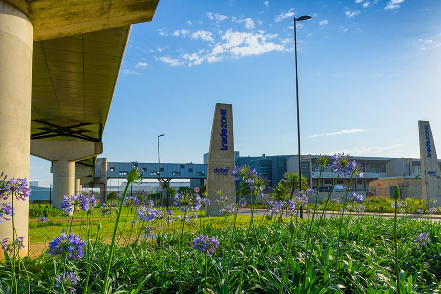 The overhead conveyor connects Dube TradeHouse to Dube Cargo Terminal for seamless movement of cargo